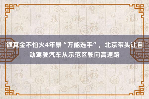 锻真金不怕火4年景“万能选手”，北京带头让自动驾驶汽车从示范区驶向高速路