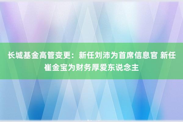 长城基金高管变更：新任刘沛为首席信息官 新任崔金宝为财务厚爱东说念主